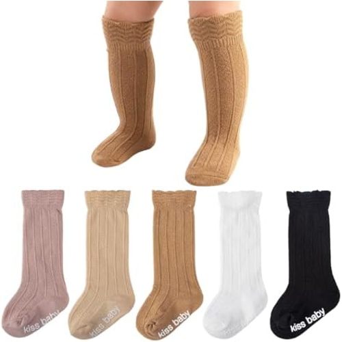 Baby Knee High Socks Cotton Grip Baby Stockings Non Slip Long Tube Ruffle Socks for Newborn Infant Toddler Girl Boy