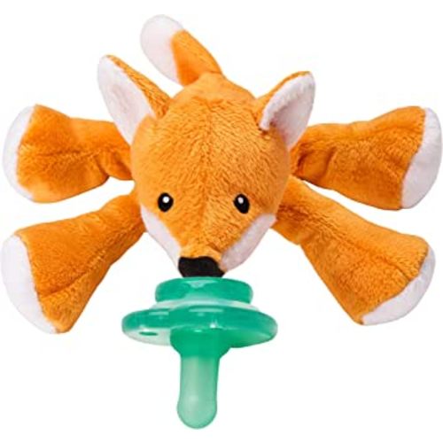 Nookums Paci-Plushies Shakies - Pacifier Holder with Built in Rattle (2 in 1)- Adapts to Name Brand Pacifiers, Suitable for All Ages, Plush Toy Includes Detachable Pacifier (Fox)