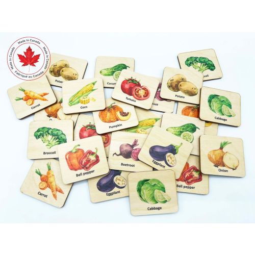 Montessori Wooden vegetables matching cards/Homeschool Kindergarten Preschool memory game activity/bilingual French Wood veggies memory game