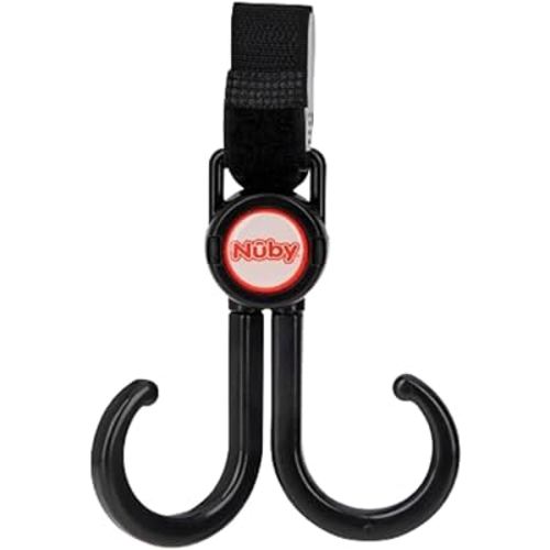 Nuby Double Stroller Hook, Adjustable Hook, Black or Grey