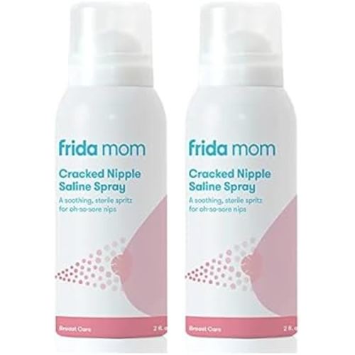Frida Mom Cracked Nipple Soothing Spray | All-Natural Saline Spray to Heal Sore, Cracked Breastfeeding Nipples | Spray + Air-Dry | Gentle for Baby + Mom | 2 Fl oz (Pack of 2)
