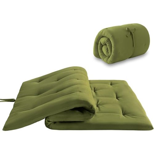Japanese Floor Futon Mattress Queen Size 60"x 80", Foldable Floor Bed Mattress, Portable Tatami Mat Sleeping Pad, Folding Futon Cushion, Roll Up Floor Lounger for Guest Room Dormitory (Green)