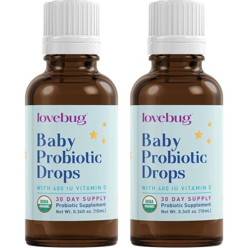 LOVEBUG Baby Probiotic Drops 0-12 Months - Organic Probiotics for Babies & Newborns, Supports Colic, Diarrhea and Infant Constipation Relief, Sugar-Free, Tasteless Liquid, 20ml