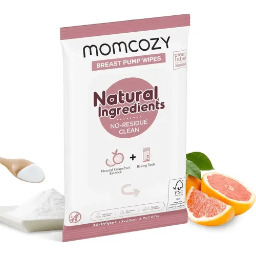 Momcozy Natural Breast Pump Wipes for Pump Parts Cleaning On-the-go, 30 Count, Flash Clean & Resealable Pump Wipes