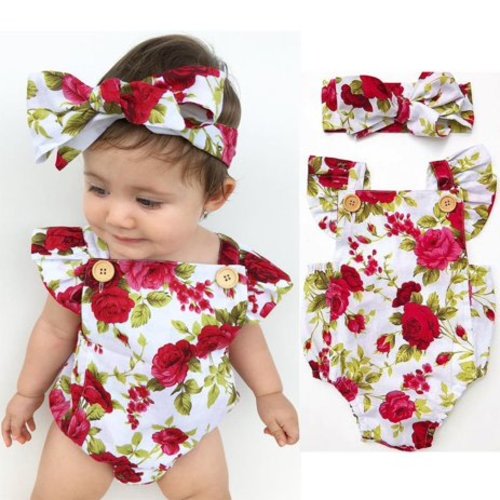 Flower Romper Outfits Set - 18-24 Months
