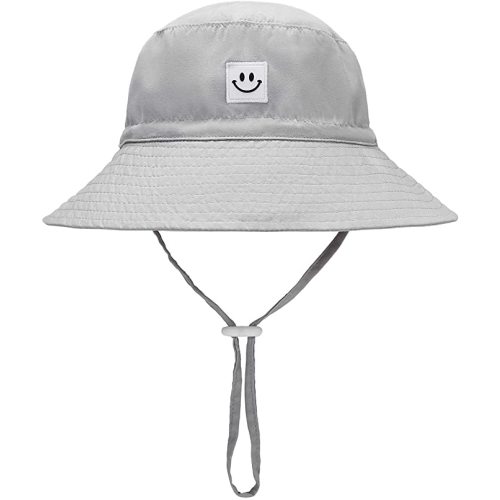 Baby Sun Hat Smile Face Toddler UPF 50+ Sun Protective Bucket hat Nice Beach hat for Baby Girl boy Adjustable Cap - Gray - 0-6 Months
