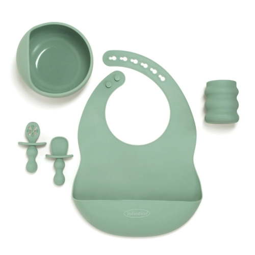 Infantino Baby Led Weaning Kit Essentials Set, BPA-Free & Top-Rack Dishwasher Safe for Babies 6-12 Months, 5-Piece Set, Sage
