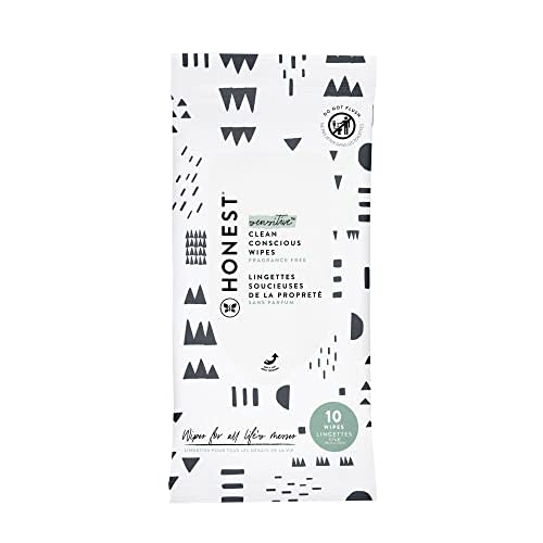 The Honest Company Clean Conscious Unscented Wipes | Over 99% Water, Compostable, Plant-Based, Baby Wipes | Hypoallergenic for Sensitive Skin, EWG Verified | Pattern Play, 10 Count