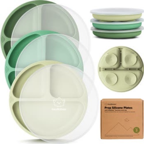 3-Pack Prep Silicone Suction Plates with Lids
