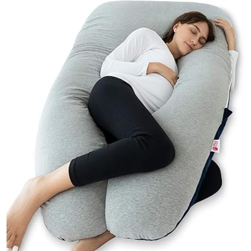 Meiz Pregnancy Pillow, Cooling Pregnancy Pillows for Sleeping, Full Body Pregnancy Pillow with Reversible Cooling Jersey Cover & Velvet Cover, Blue & Grey