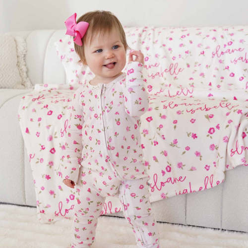 (0-3M) Penny's Posies Bamboo Waffle Convertible Zip Romper
