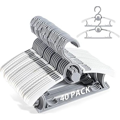 Baby Hangers, 40PCS Kids Hangers,Toddler Hangers with Windproof Buckles, Stackable Baby Clothes Hangers, Stackable Kids Clothes Hangers, Kids Non Slip Hangers, Extendable Hangers for Kids, Gray