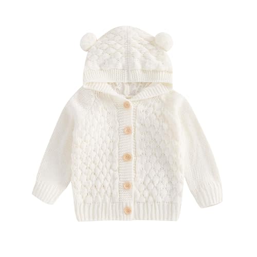 Baby Girl Boy Button Down Hooded Cardigan Winter Warm Sweater Long Sleeve Jumpers Coats Knitted Hoodies Clothes