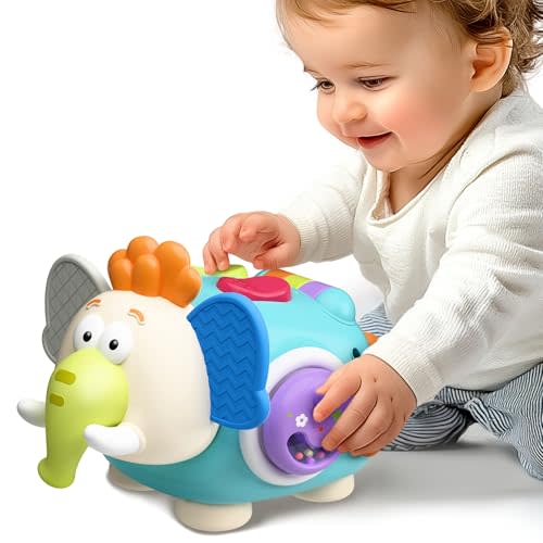 iPlay, iLearn Baby Elephant Activity Cube, Infant Busy Cube Montessori Toy for 1 Year Old, Babies Carseat Plane Travel Toy, Toddler Sensory Development Learning Birthday Gift 6-9-12-18 Months 2 3 Year