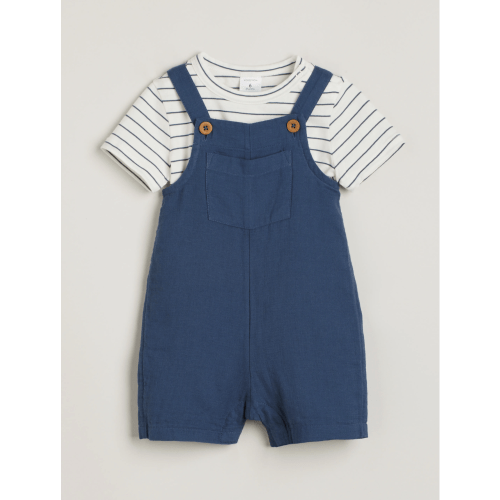 Cotton Bodysuit & Shortalls / 9M (navy denim stripe)