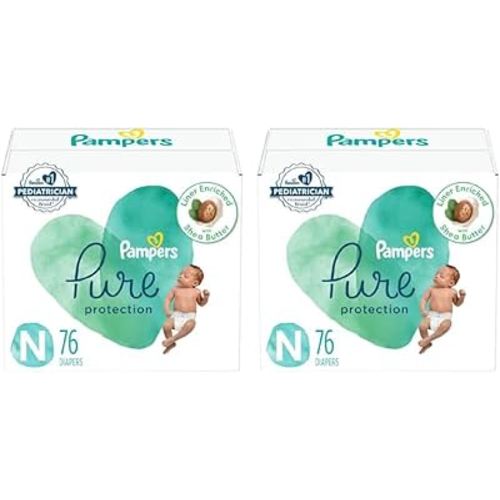 Pampers Pure Protection Diapers Size 0, 76 Count - Disposable Diapers (Pack of 2)