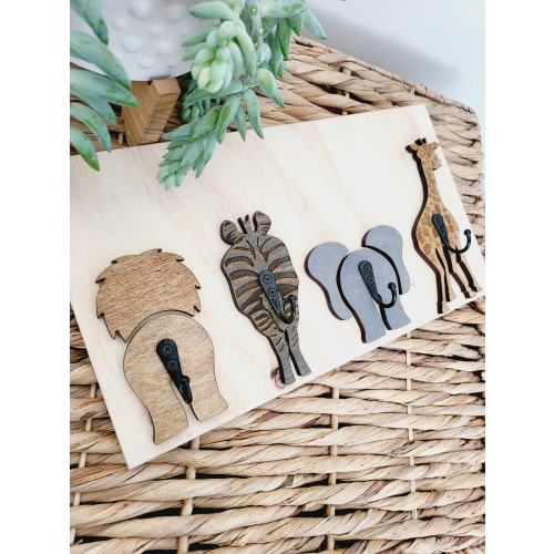 Wood Safari coat clothes hanger hook jungle animals nursery wall bedroom bathroom rack decor neutral baby room baby shower gender gift