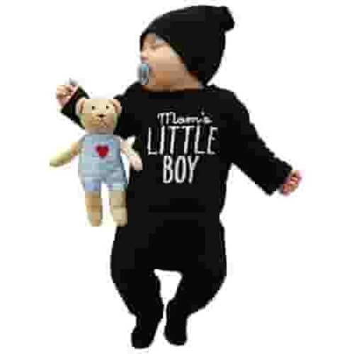 Calsunbaby Newborn Baby Boy Cotton Blend Autumn Long Sleeve Romper, Black, 0-6 Months