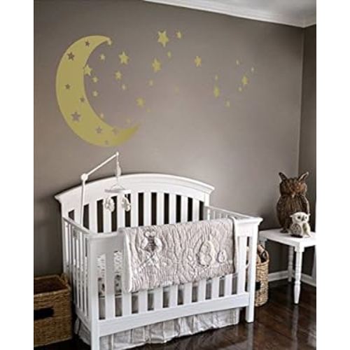 Moon and Stars Night Sky Vinyl Wall Art Decal Sticker Design for Nursery Room DIY Mural Decoration (Gold, 30x65 inches)