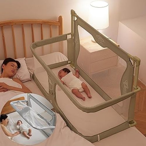 3 in 1 Baby bassinets bedside sleeper, co sleeping bed for baby, for co sleeper for baby in bed, Portable Crib, breathable and visible mesh window,soft washable liner cover and sturdy aluminum alloy (