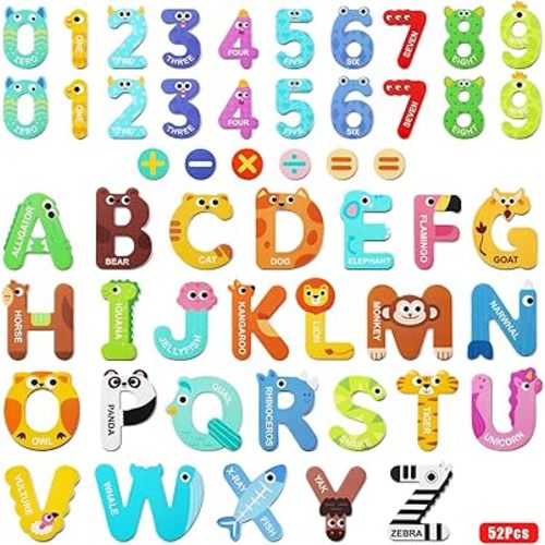 Cocurb 52 Pack Magnetic Letters Numbers Fridge Magnets for Toddlers 1 to 3 Learning Toys Animal ABC Cardboard for Refrigerator Colourful Alphabet Baby Educational Toys