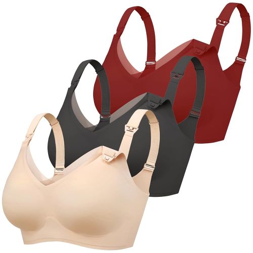 Gailife 3 Pack Nursing Bras for Breastfeeding Seamless V Neck Mesh Maternity Bra Comfort Pregnancy Sleep Bralette