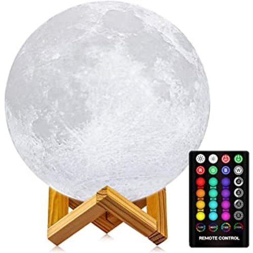 LOGROTATE Moon Lamp, 3D Printing LED 16 Colors Moon Light, Decorative Lights Night Light with Remote&Touch Control and Adjustable Brightness&USB Recharge for Kids Lovers Birthday Gift (6.0 inch)