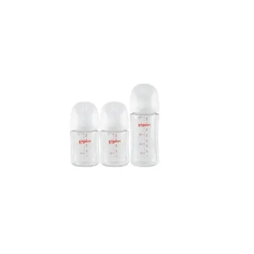 Pigeon Glass Nursing Baby Bottle Wide Neck(Pack of 3), Streamlined Body, Natural Feel, Easy to Clean, Heat-Resistant,5.4Oz and 8.1 Oz