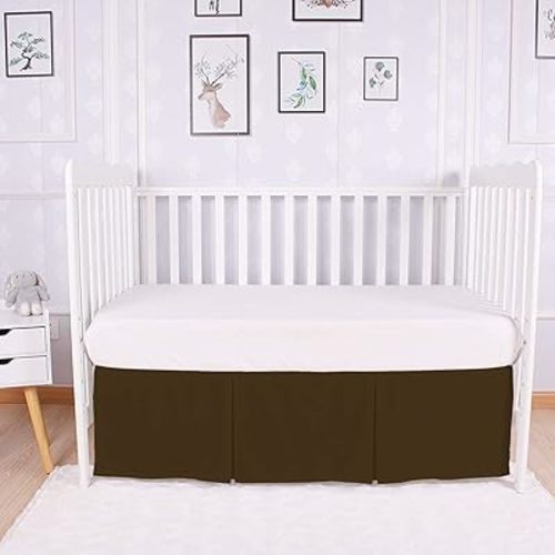 Box Pleated Crib Bed Skirt Premium 100% Cotton 800 Thread Count Nursery Crib Toddler Bedding Crib Bedskirt for Baby Boys or Baby Girls, (28" x 52") + 16" Drop Lenght - Chocolate Solid