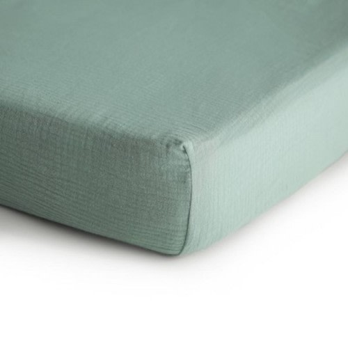 Mushie Extra Soft Muslin Crib Fitted Sheet, Color: Roman Green