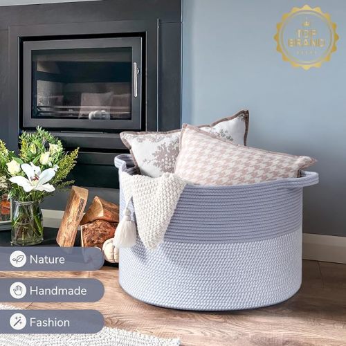 INDRESSME Large Rope Baskets - Organizing Storage, 21.7 x 13.8 Inch, Living Room, Kids, Decorative Nursery, Laundry, Towel, Gift Basket, Blue