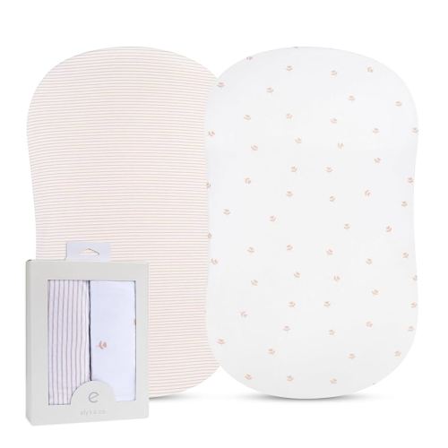 Ely’s & Co. Bassinet Sheets, Baby Girl Fitted Bassinet Mattress Sheet Set - 2 Pack, 100% Jersey Knit Cotton, fits Oval, Hourglass and Rectangle Bassinet Mattress, Pink Tulip, 32”x16”x3”