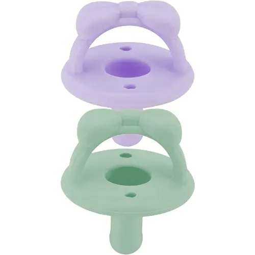Itzy Ritzy Silicone Pacifiers for Newborn - Sweetie Soother Pacifiers Feature Collapsible Handle & Two Air Holes for Added Safety; for Ages Newborn and Up, Set of 2 in Lilac & Mint