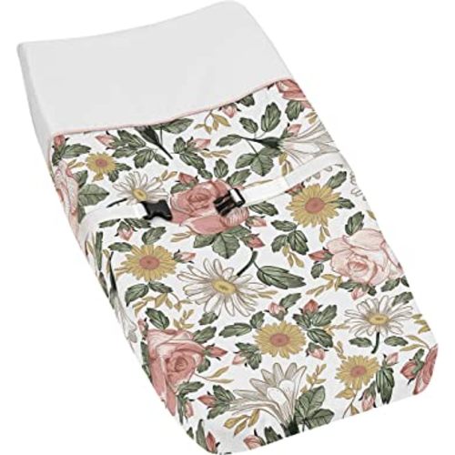 Sweet Jojo Designs Vintage Floral Boho Girl Baby Nursery Changing Pad Cover - Blush Pink, Yellow, Green and White Shabby Chic Rose Flower Farmhouse