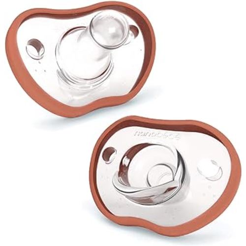 Nanobebe Baby Pacifiers 0-3 Month - Orthodontic, Curves Comfortably with Face Contour, Award Winning for Breastfeeding Babies, 100% Silicone - BPA Free. Perfect Baby Registry Gift 2pk, Clay