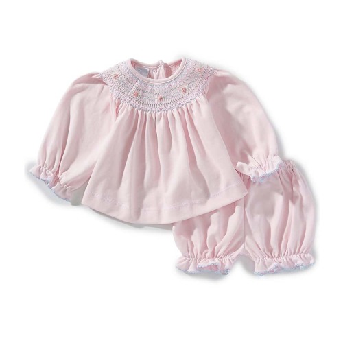 Edgehill Collection Baby Girls Pima Cotton Floral Hand Smocked Solid Bloomer Set