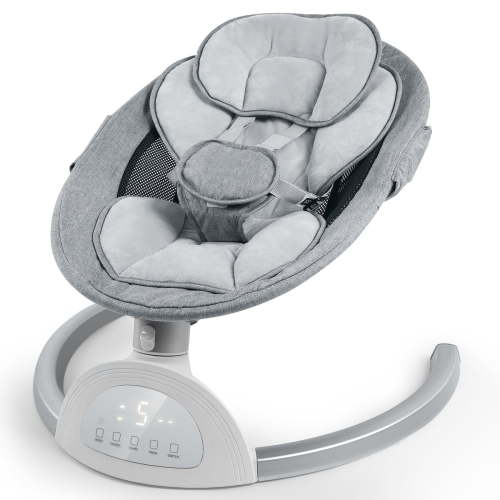 HDJ Newborn Electric Compact Baby Swing, Baby Bouncer with Music, Touch Screen, Portable for Travel, Grey