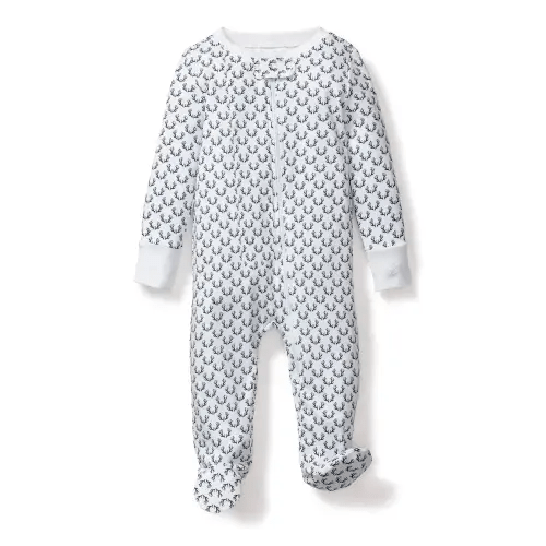 Baby's Pima Romper in Nordic Antlers on White | Size: 6-9M