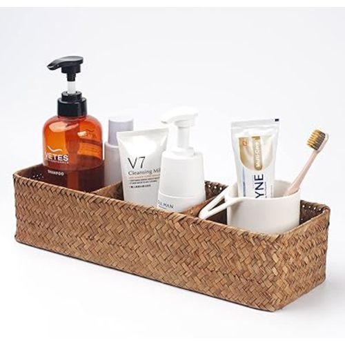 Seagrass Storage Basket Woven Shelf Baskets for Bathroom Vanity Dresser Organizer 14.6inch x 4.7inch x 3.1inch