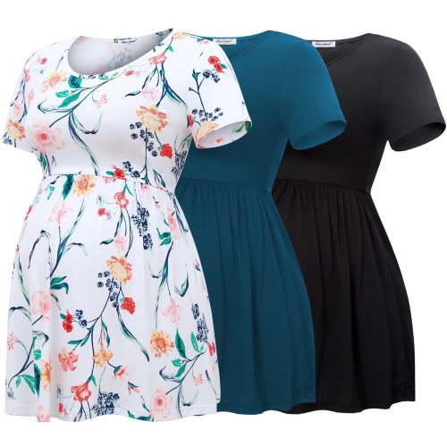 Bearsland Women's Short Sleeve Maternity Shirts Tops Pregnancy Clothes 3-Pack
