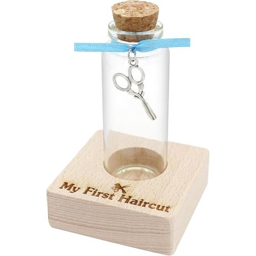 First Haircut Curl Keepsake Jar，Personalized First Curl Baby's First Lock of Hair，My First Haircut Keepsake，Custom First Haircut Photo Gift (blue)