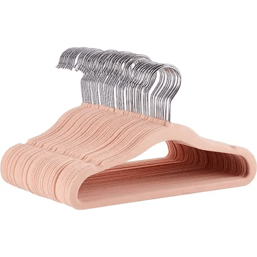 Amazon Basics Kids Velvet, Non-Slip Clothes Hangers for Infant and Toddler, 11.6 in (for baby clothes), Pack of 50, Blush