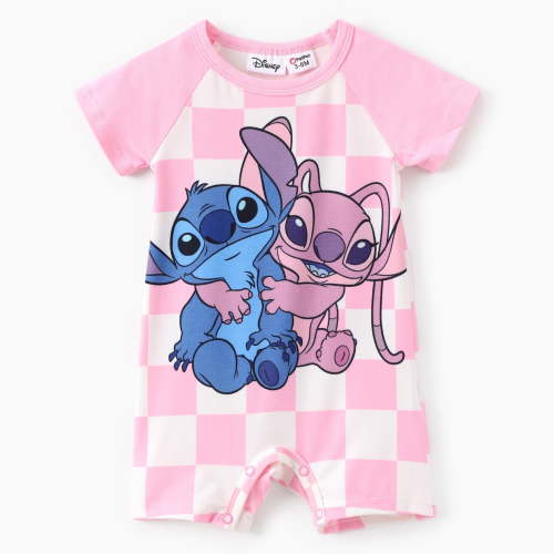 Disney Baby Girl Romper Stitch Angel Graphic Plaid Jumpsuits Shower Gifts Outfits Newborn to Infant