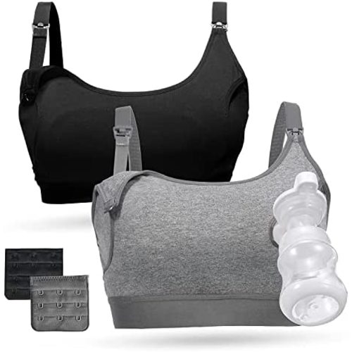 Pumping Bra, Momcozy Hands Free Pumping Bras for Women 2 Pack Supportive Comfortable All Day Wear Pumping and Nursing Bra in One Holding Breast Pump for Spectra S2, Bellababy, Medela