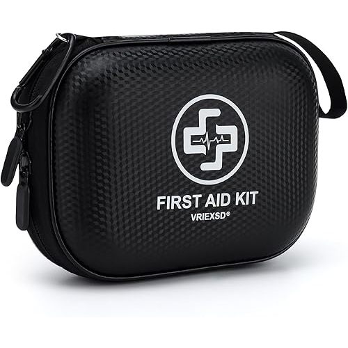 Mini First Aid Kit - 150 Piece Small Waterproof Hard Shell Medical Kit for Home, Car, Travel, Camping, Truck, Hiking, Sports, Office, Vehicle & Outdoor Emergencies (Black)