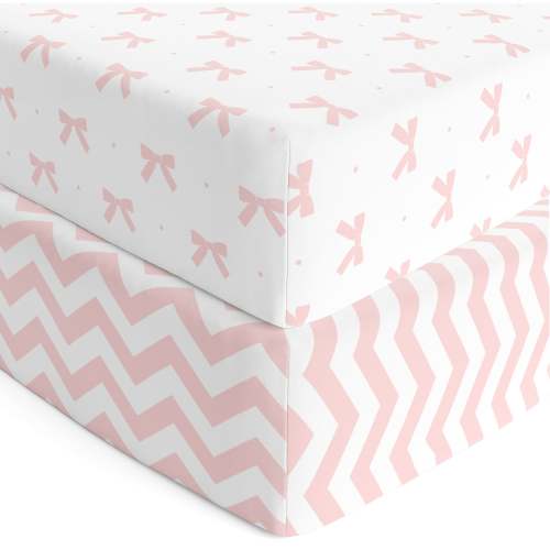 Cotton Jersey Fitted Crib Sheets – 2 Pack – Bows & Chevron
 – Joey + Joan | Baby Essentials