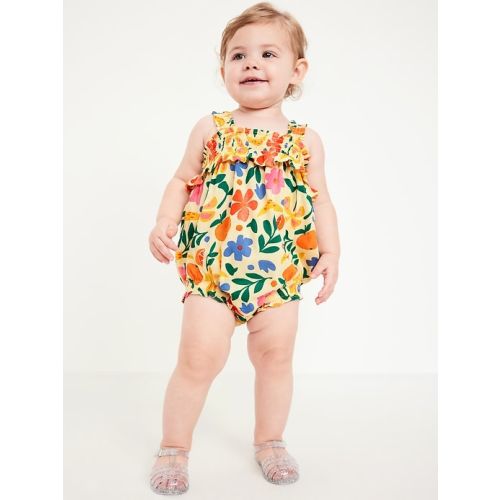 Sleeveless Ruffle-Trim Smocked One-Piece Romper for Baby