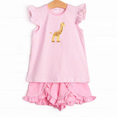 Giraffe Giant Applique Ruffle Short Set, Pink – Stitchy Fish