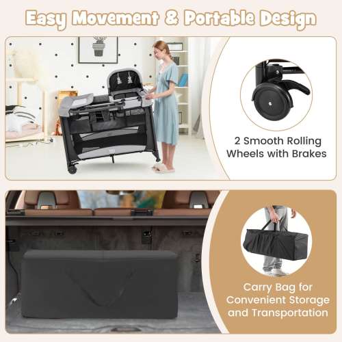 5 in 1 Portable Baby Playard Nursery Center w/ Cradle & Storage - See Details