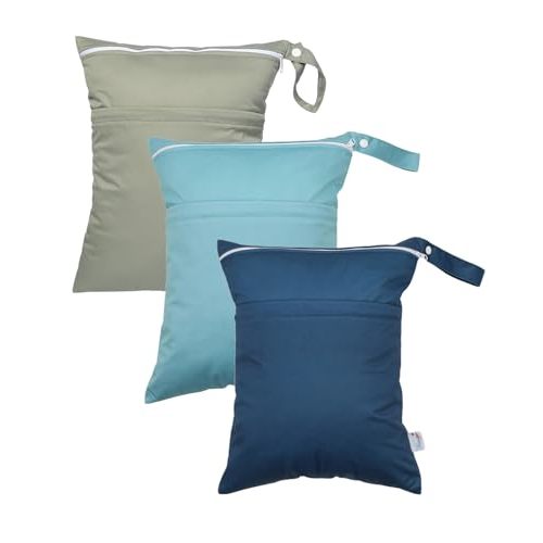 Kawigo Wet Dry Bags 3 Pack Two Zipper Pockets Travel Beach Pool Reusable Waterproof Yoga Gym Bag for Baby Cloth Diaper Swimsuits Wet Clothes 3L03
